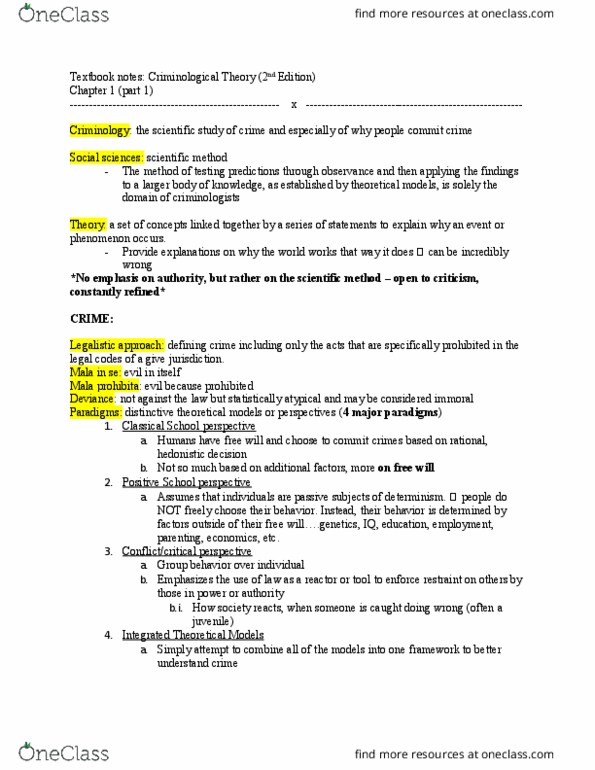 CRIM 335 Chapter Notes - Chapter 1 (part1): Motor Vehicle Theft, Scientific Method, Testability thumbnail